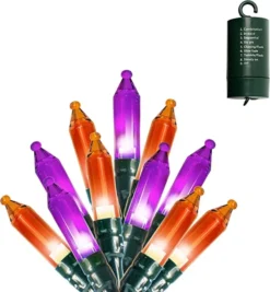 100 Orange & Purple LED Green Wire String Lights(8 Modes, 6 Hr Timer)