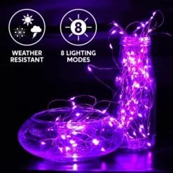 LED Christmas Purple String Lights 65.6ft -Spirit Halloween Shop 100 Count Purple Copper LED Light 33ft 4 result scaled 600x600 1