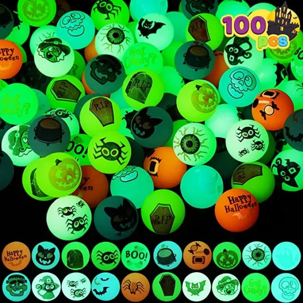 100pcs Glow In The Dark Halloween Bouncy Balls Set 3 100pcs Glow In The Dark Halloween Bouncy Balls Set