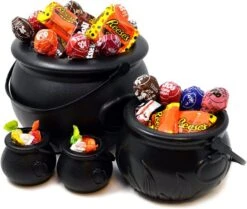4pcs Black Cauldron Halloween Bucket With Handle