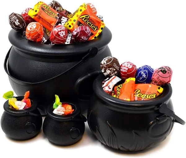 4pcs Black Cauldron Halloween Bucket With Handle
