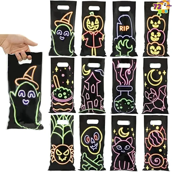 72pcs 12 Characters Neon Halloween Treat Bags 3 72pcs 12 Characters Neon Halloween Treat Bags