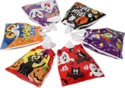 96pcs Drawstring Halloween Treat Bags -Spirit Halloween Shop 12 Designs Trick or Treat Drawstring Bags 96 Pcs 1 600x424 1