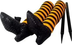 2Pcs Witch Legs With Stakes (Black And Orange) -Spirit Halloween Shop 12484 4 600x380 1