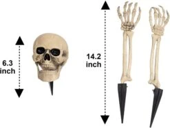 3Pcs Lighted Skull And Skeleton Arms Groundbreaker Stakes (Green Light) -Spirit Halloween Shop 12847 2 600x455 1