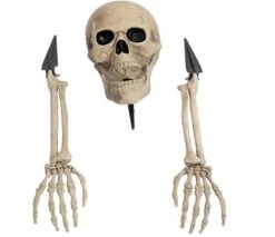 3Pcs Lighted Skull And Skeleton Arms Groundbreaker Stakes (Green Light) -Spirit Halloween Shop 12847 4 600x518 1