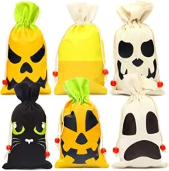 12Pcs Canvas Holiday Gift Drawstring Bags -Spirit Halloween Shop 12Pcs Canvas Holiday Gift Drawstring Bags 2