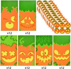 72Pcs Pumpkin Face Halloween Goodie Bags With Stickers -Spirit Halloween Shop 13113 3 600x580 1