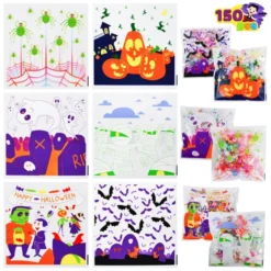 150pcs Halloween Clear Adhesive Cellophane Treat Bags -Spirit Halloween Shop 150Pcs Halloween Clear Self adhesive Candy Bags 2 result 600x600 1