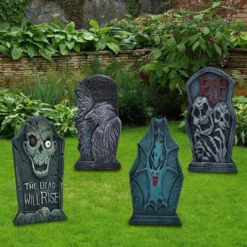 6pcs Halloween Tombstones With Bonus Stakes 17in -Spirit Halloween Shop 17 Tombstone With Snake Design Decorations 6 Pack 3 600x600 1