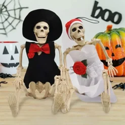 2Pcs Poseable Bride And Groom Full Body Skeleton 16in -Spirit Halloween Shop 2 Pcs Poseable Bride And Groom Full Body Skeleton 5 600x600 1
