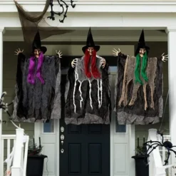 3pcs Hanging Witch Halloween Decorations 22in -Spirit Halloween Shop 22 Hanging Witch with Posable Arms 3 Pack 1 600x600 1