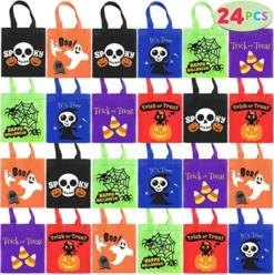 24pcs Halloween Colorful Non-Woven Tote Bags 8.6in X 8.6in -Spirit Halloween Shop 24 Halloween Colorful Non woven Tote Bags 3 600x602 1