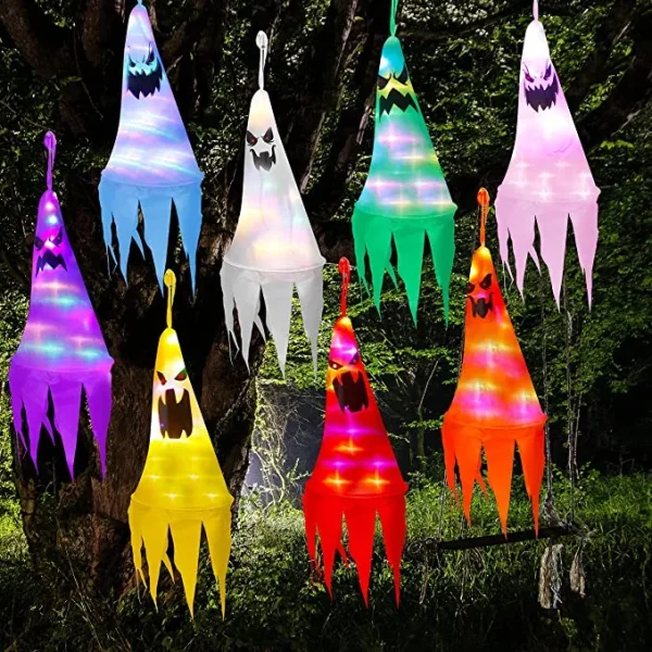 8pcs Light-up Hanging Ghosts Halloween Decoration 24in 3 8pcs Light-up Hanging Ghosts Halloween Decoration 24in