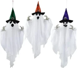 3pcs Halloween Hanging White Ghost With Hats 24.8in 12 3pcs Halloween Hanging White Ghost With Hats 24.8in -Spirit Halloween Shop 24.8 White Ghost with Colored Hats 3 Pack 2 600x535 1