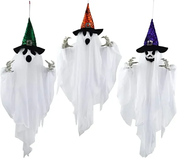 3pcs Halloween Hanging White Ghost With Hats 24.8in 7 3pcs Halloween Hanging White Ghost With Hats 24.8in - Image 5