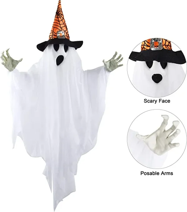 3pcs Halloween Hanging White Ghost With Hats 24.8in 6 3pcs Halloween Hanging White Ghost With Hats 24.8in - Image 4