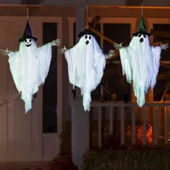 3pcs Halloween Hanging White Ghost With Hats 24.8in