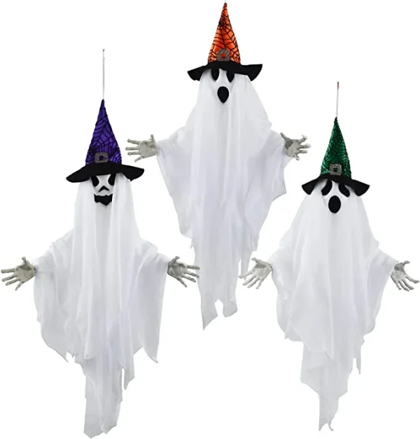 3pcs Halloween Hanging White Ghost With Hats 24.8in 8 3pcs Halloween Hanging White Ghost With Hats 24.8in - Image 6