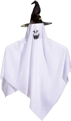 4pcs Cute Hanging Ghost With Witch Hat 27.5in -Spirit Halloween Shop 27.5 Hanging Ghost with Hat with Color Face 4 Pack 5 600x1011 1