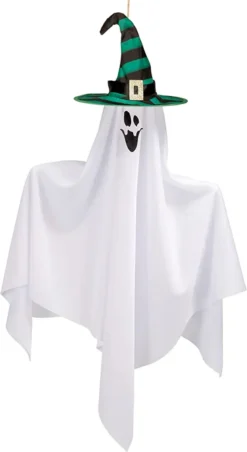 3pcs Halloween Hanging Ghost Decoration 27.5in -Spirit Halloween Shop 27.5 Hanging Ghost with Witch Hat 3 Pack 5 600x1099 1
