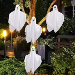 4pcs Halloween Hanging Ghost Decoration 27.5in -Spirit Halloween Shop 27.5 Hanging Ghosts with Colored Face 4 Pack 6 600x600 1