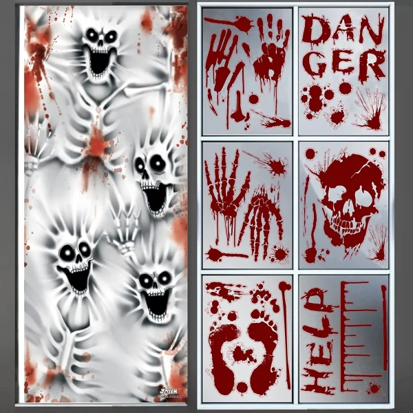 2Pcs Skeleton Door Cover+Bloody Window Stickers 4 2Pcs Skeleton Door Cover+Bloody Window Stickers - Image 2