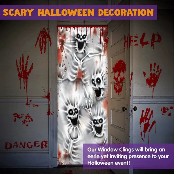 2Pcs Skeleton Door Cover+Bloody Window Stickers 5 2Pcs Skeleton Door Cover+Bloody Window Stickers - Image 3