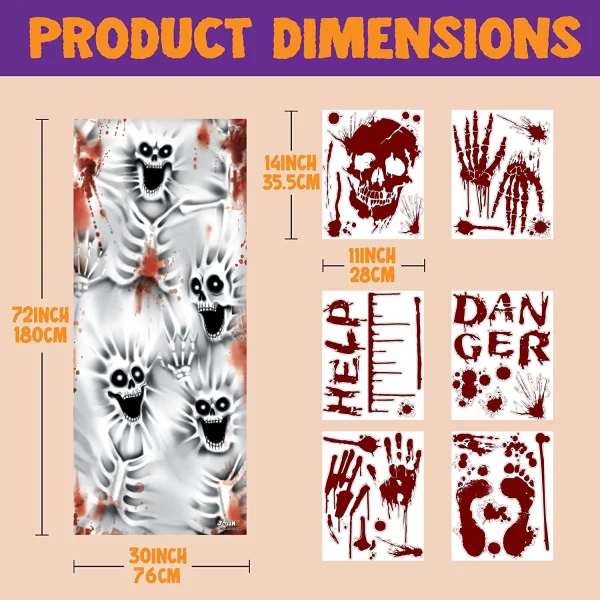 2Pcs Skeleton Door Cover+Bloody Window Stickers 7 2Pcs Skeleton Door Cover+Bloody Window Stickers - Image 5