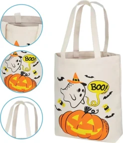 3pcs Halloween Tote Canvas Bag Large 13.75in -Spirit Halloween Shop 3 Large Halloween Tote Bags 3 600x697 1