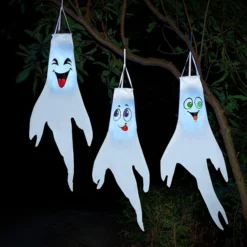 3pcs Light Up White Ghost Windsock Hanging Decorations