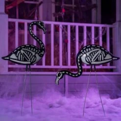 2Pcs Skeleton Flamingo Yard Stake