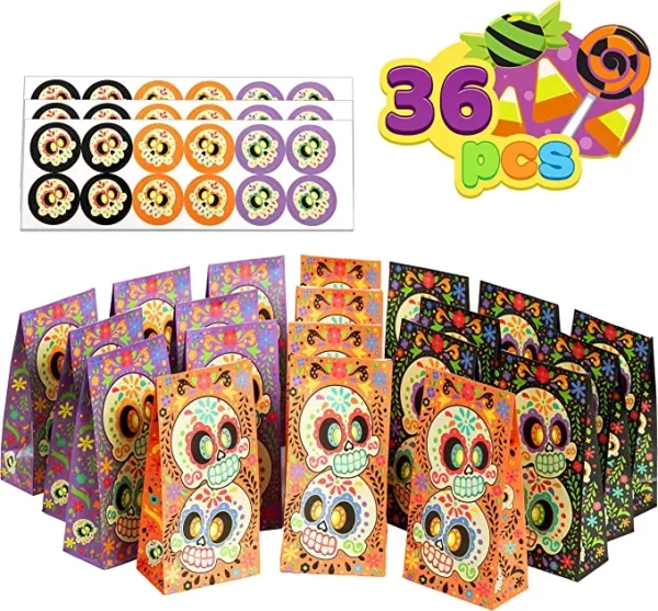 36pcs Day Of The Dead Treat Bags With Stickers 4 36pcs Day Of The Dead Treat Bags With Stickers - Image 2