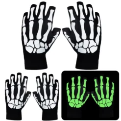3Pairs Skeleton Fingerless Short Gloves (Glow In The Dark),