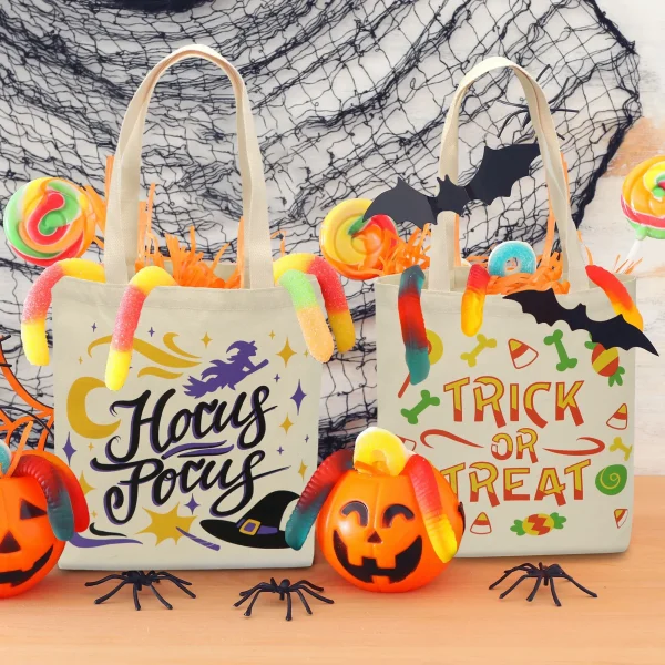 3Pcs Large Halloween Canvas Tote Bags 4 3Pcs Large Halloween Canvas Tote Bags - Image 2