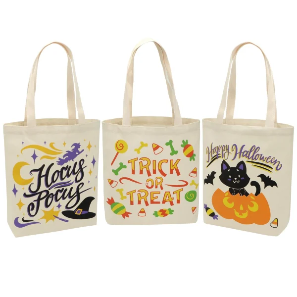 3Pcs Large Halloween Canvas Tote Bags 6 3Pcs Large Halloween Canvas Tote Bags - Image 4