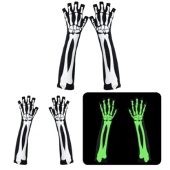 3Pcs Skeleton Fingerless Long Gloves (Glow In The Dark)