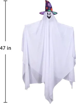 Light-up Hanging Ghost With Hat, Blue Lights 47in -Spirit Halloween Shop 47 Light up Hanging Ghost with Hat Blue Lights 5 600x816 1