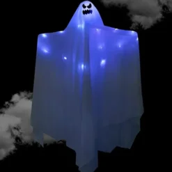 Halloween Light Up Hanging Ghost 47in -Spirit Halloween Shop 47 Light up Hanging Ghost with Hat and Spooky Blue LED Light 5 600x600 1