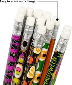 48Pcs Halloween Pencils And Erasers 7.5in -Spirit Halloween Shop 48 PCS Halloween Pencil Assortment with Eraser 2 600x701 1