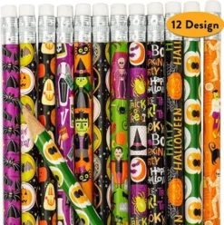 48Pcs Halloween Pencils And Erasers 7.5in -Spirit Halloween Shop 48 PCS Halloween Pencil Assortment with Eraser 3 600x602 1