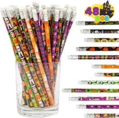 48Pcs Halloween Pencils And Erasers 7.5in -Spirit Halloween Shop 48 PCS Halloween Pencil Assortment with Eraser 5 600x596 1