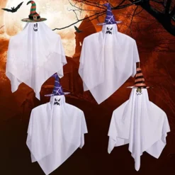 4pcs Cute Hanging Ghost With Witch Hat 27.5in -Spirit Halloween Shop 4Pcs Hanging Ghost with Hat with Color Face 27 1 600x600 1