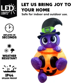 5ft Witch's Cat In Pumpkin Inflatable Decoration -Spirit Halloween Shop 5 ft Cute Witchs Cat in Pumpkin 1 600x705 1