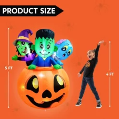 5ft Tall Three Characters On Pumpkin Inflatable -Spirit Halloween Shop 5 ft Three Characters on Pumpkin Inflatable 4 600x600 1