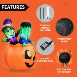 5ft Tall Three Characters On Pumpkin Inflatable -Spirit Halloween Shop 5 ft Three Characters on Pumpkin Inflatable 5 600x600 1