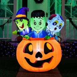 5ft Tall Three Characters On Pumpkin Inflatable