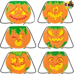 Kids 6pcs Halloween Drawstring Treat Bags -Spirit Halloween Shop 6 Pcs Halloween Drawstring Pumpkin Backpack Burlap 4 600x599 1