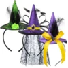 3Pcs Halloween Witch Hat Headband Set