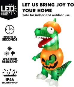 6ft Inflatable Dinosaur Halloween Decoration -Spirit Halloween Shop 6 ft Dinosaur Trick Raw Treat Inflatable 1 600x700 1